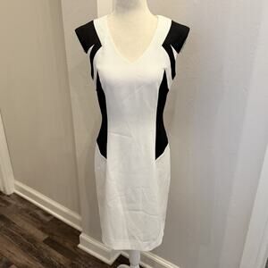 Antonio Melani Dress Women's White/Black Sheath Cap Sleeve Lined Size 4 (A0132)